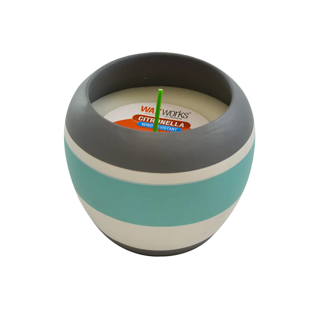 Striped Terracotta Citronella Candle Pot With Wind Resistant Wick